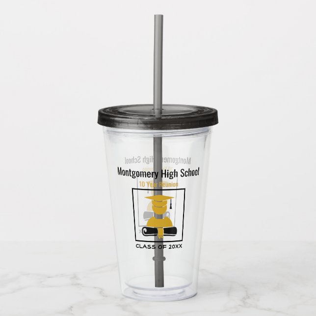 High School Reunion Custom Black Gold Acrylic Tumbler (Front)