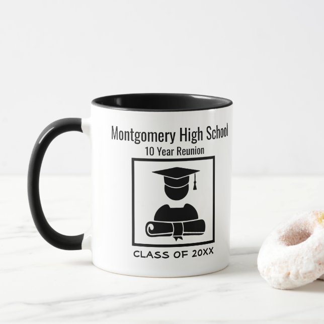 High School Reunion Custom Black Minimalist Mug (With Donut)