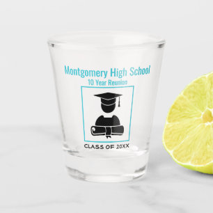 High School Reunion Custom Name Black Pastel Blue Shot Glass
