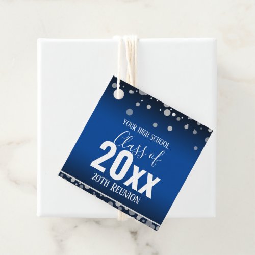 High School Reunion Elegant Confetti Blue Favor Tags