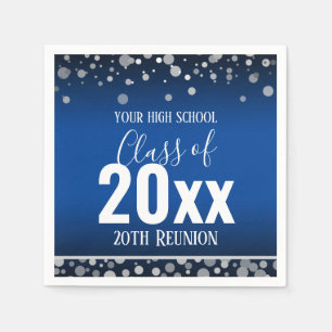 High School Reunion Elegant Confetti Blue Napkins