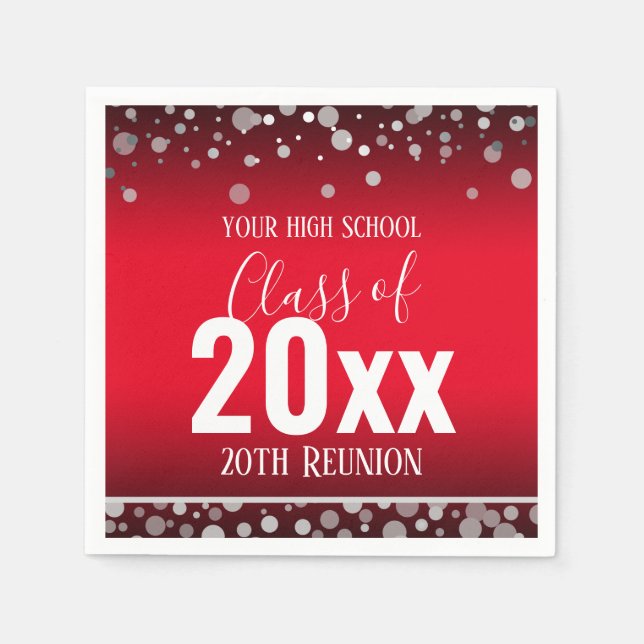 High School Reunion Elegant Confetti Red Napkins (Front)