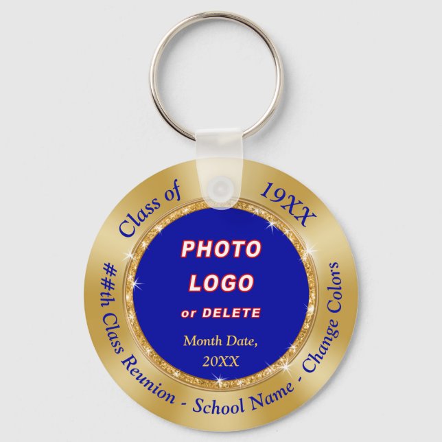 High School Reunion Favors, Personalized Blue Gold Keychain (Front)