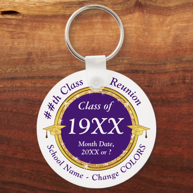 High School Reunion Gift Ideas, Purple and White Keychain (Front)