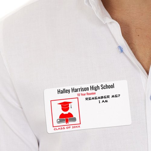 High School Reunion Red Gray Paper Name Tag