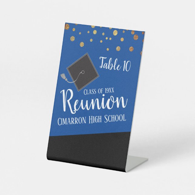 High School Reunion Table Number Blue Pedestal Sign (Front)