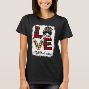 High School Secretary Love Messy Bun Leopard Back T-Shirt