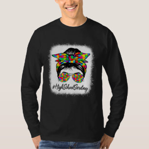 High School Secretary Messy Bun Women Autism Aware T-Shirt
