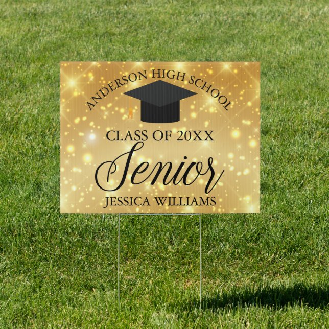 High School Senior Gold Sparkle Custom Yard Sign (Insitu)