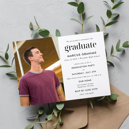 High School Senior Guy Photo Graduation Party Invitation