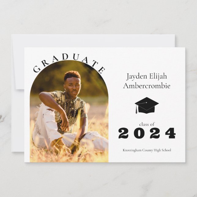 High School Senior Modern Arch Frame Graduation Announcement (Front)