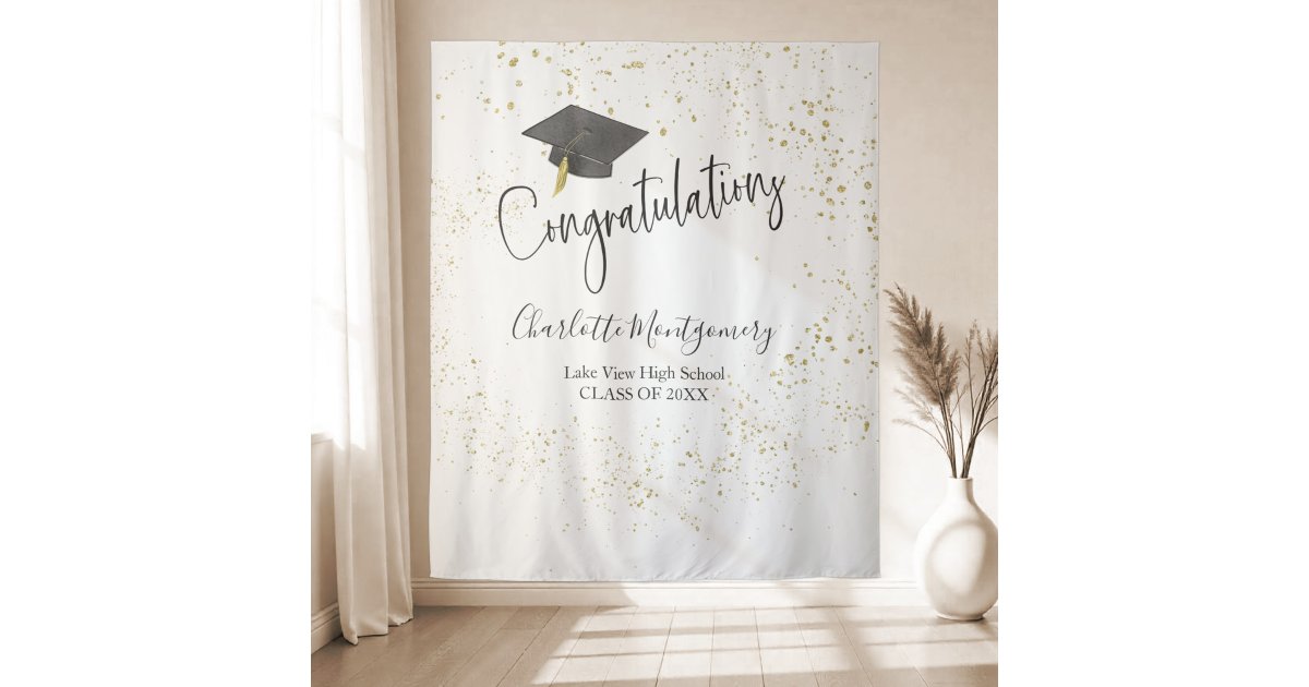 High School Splash Glitter Grad Party Backdrop | Zazzle