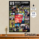High School Sports Senior 13 Photo Collage Grad Poster<br><div class="desc">Honor and celebrate your high school sports senior on Seniors Night, at the athletics awards banquet or display at his or her graduation party this photo collage poster print with 13 pictures and personalized with your player's number, initials or school monogram, name and your custom text in your choice of...</div>