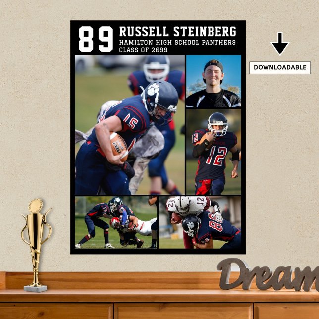 High School Sports Senior 5 Photo Collage Grad Poster (Creator Uploaded)
