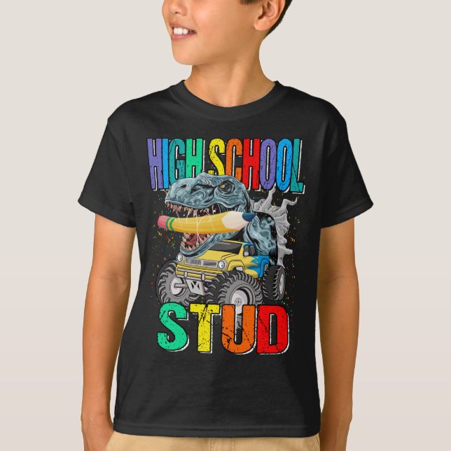High School Stud Monster Truck Dinosaur T-Shirt (Front)