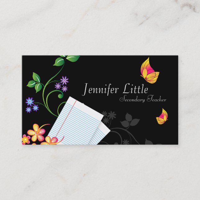 High School Teacher Business Card - Lined Paper (Front)