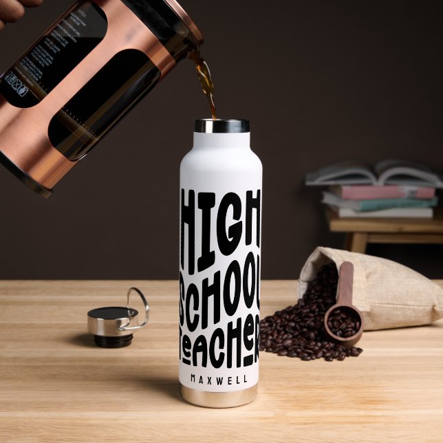 High School Teacher Minimalist Black Text Water Bottle (Coffee (Rotated))
