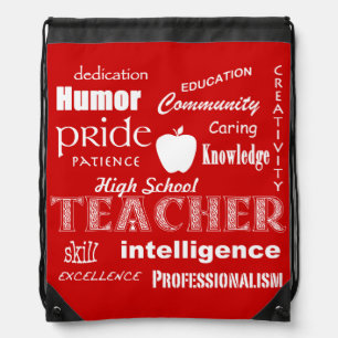 High School Teacher Pride+White Apple-Red Drawstring Bag