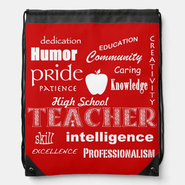High School Teacher Pride+White Apple-Red Drawstring Bag (Front)