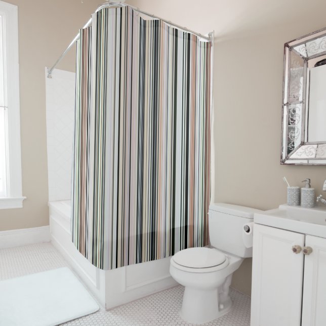 HIGH SOCIETY VINTAGE BEACH STRIPES 002 SHOWER CURTAIN (In Situ)