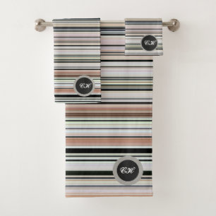 HIGH SOCIETY VINTAGE BEACH STRIPES CIRCLE MONOGRAM BATH TOWEL SET