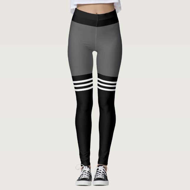 High Sock Stripes Black Leggings (Front)
