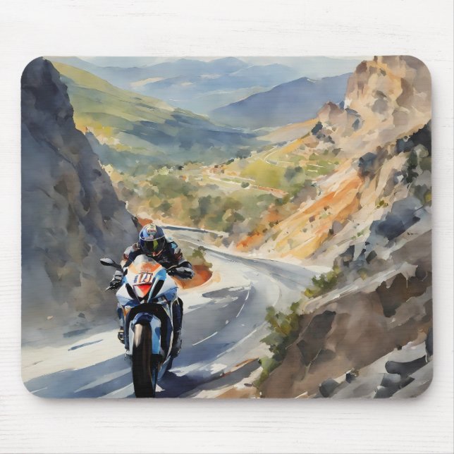High-Speed Adventure in Vibrant Mountain Landscape Mouse Pad (Front)