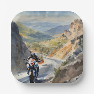 High-Speed Adventure in Vibrant Mountain Landscape Paper Plates