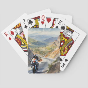 High-Speed Adventure in Vibrant Mountain Landscape Poker Cards