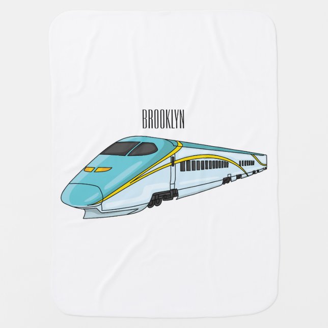 High speed bullet train cartoon illustration baby blanket (Front)