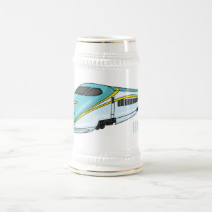 High speed bullet train cartoon illustration beer stein