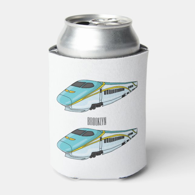 High speed bullet train cartoon illustration can cooler (Can Front)