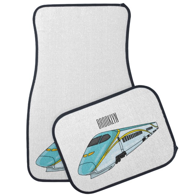 High speed bullet train cartoon illustration car floor mat (Set)