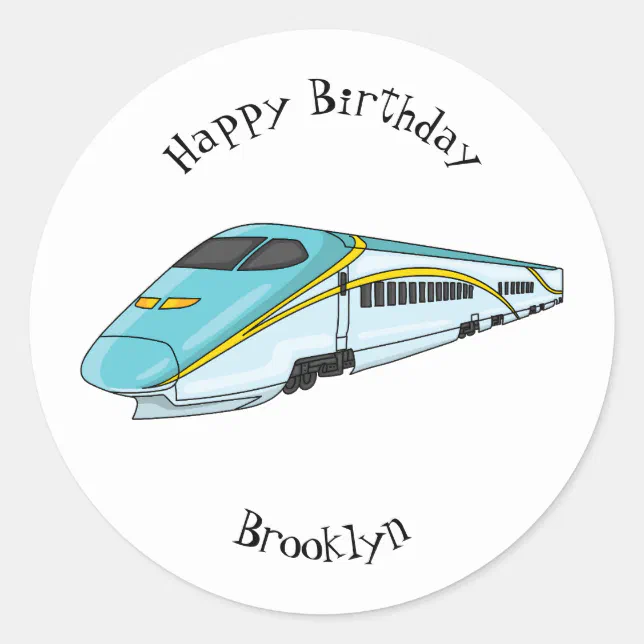 High speed bullet train cartoon illustration classic round sticker | Zazzle