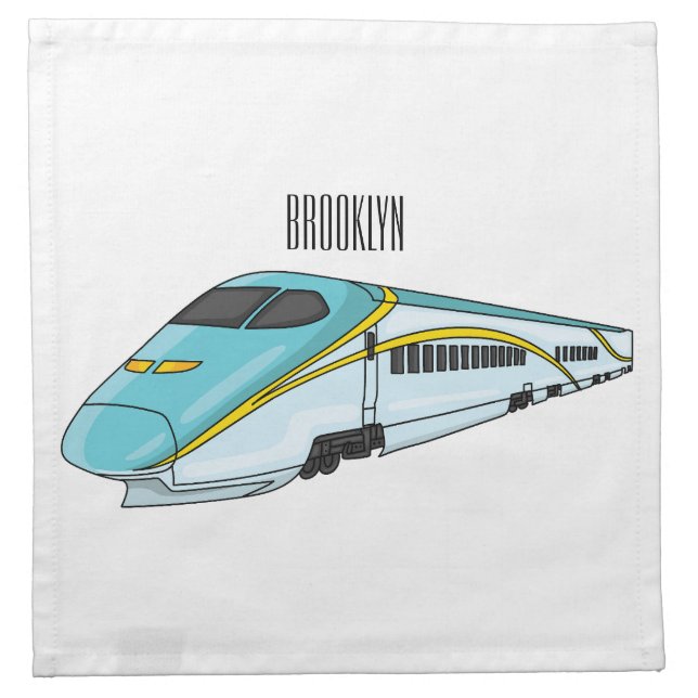 High speed bullet train cartoon illustration cloth napkin (Front)