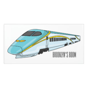 High speed bullet train cartoon illustration door sign