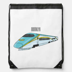 High speed bullet train cartoon illustration drawstring bag