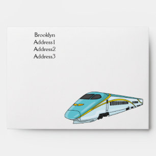 High speed bullet train cartoon illustration envelope