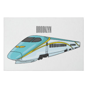 High speed bullet train cartoon illustration faux canvas print