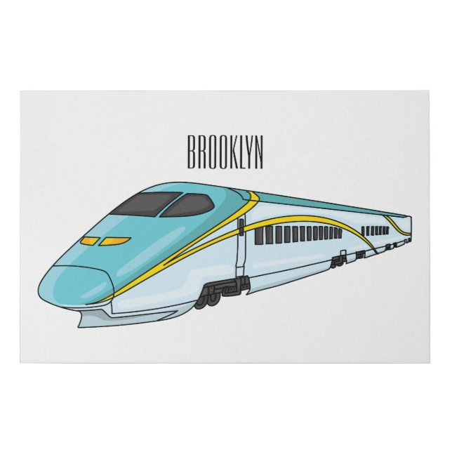 High speed bullet train cartoon illustration faux canvas print (Front)