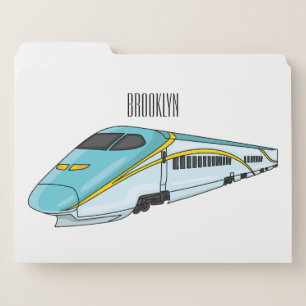 High speed bullet train cartoon illustration file folder