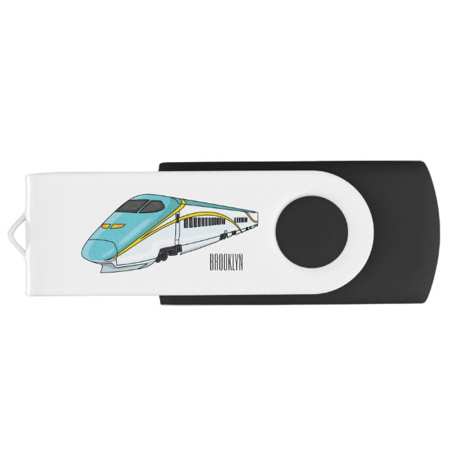 High speed bullet train cartoon illustration flash drive (Back)