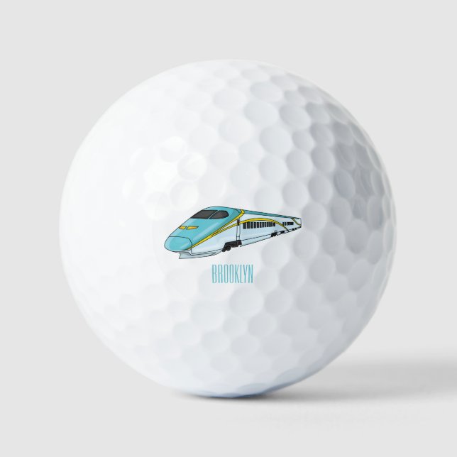 High speed bullet train cartoon illustration golf balls (Front)