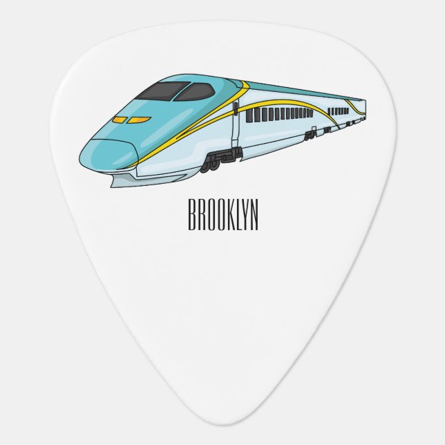 High speed bullet train cartoon illustration guitar pick (Front)