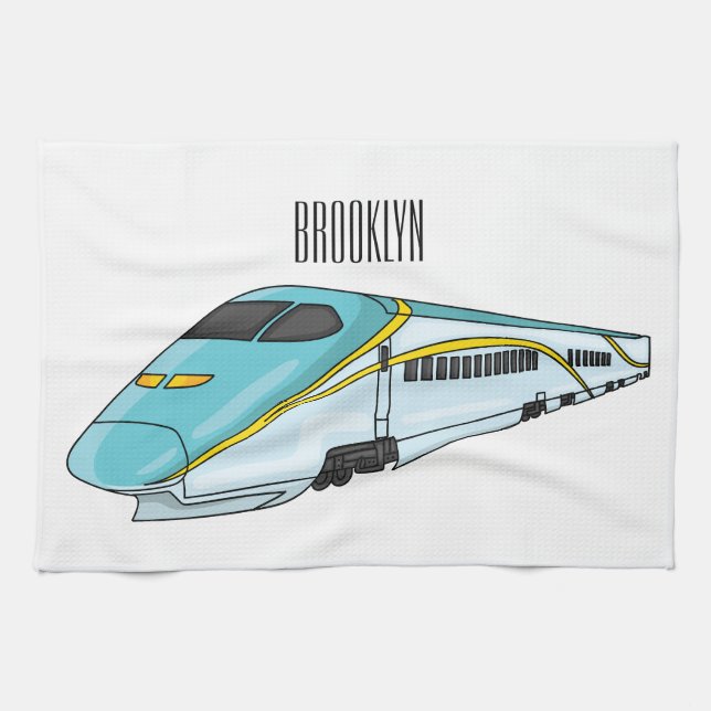 High speed bullet train cartoon illustration kitchen towel (Horizontal)
