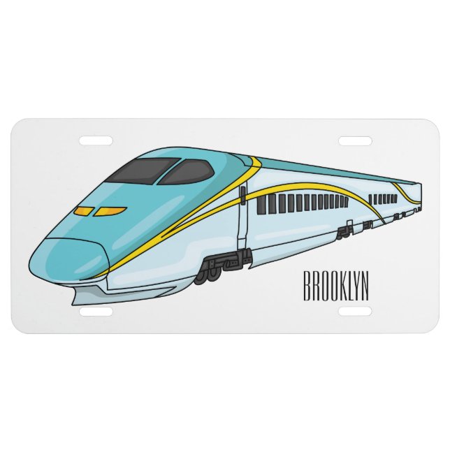 High speed bullet train cartoon illustration license plate (Front)
