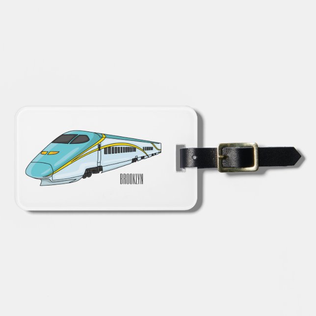 High speed bullet train cartoon illustration luggage tag (Front Horizontal)