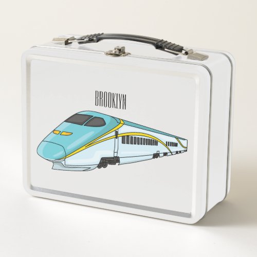 High speed bullet train cartoon illustration metal lunch box