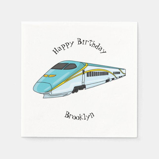 High speed bullet train cartoon illustration napkins (Front)