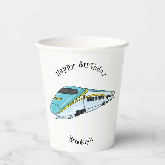 High speed bullet train cartoon illustration paper cups (Front)